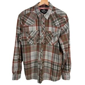 Harley Davidson Mens Size L Button Up Plaid Pocket Motorcycle Long Sleeves Shirt
